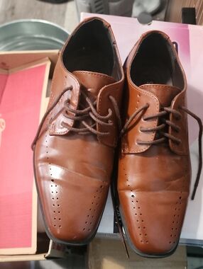 Boys Brown Leather Lace-Up Dress Shoes
